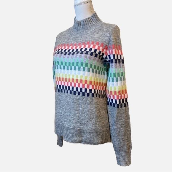 Loft Checkered Multicolored Geo Mock Neck Soft Knit Sweater Size XS - Picture 5 of 12